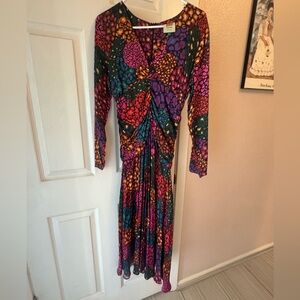 FARM Rio Rainbow Heart Ruched  Long Sleeve Midi Dress